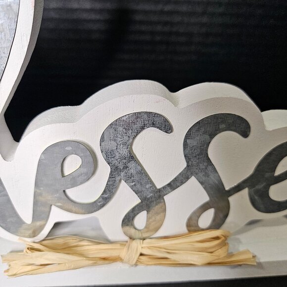Hobby Lobby White Wood and Galvanized Blessed Script Lettering Tabletop Sign Wit - Picture 3 of 8